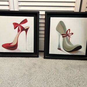 Elegant Red and Green High Heels with Bow Framed Prints